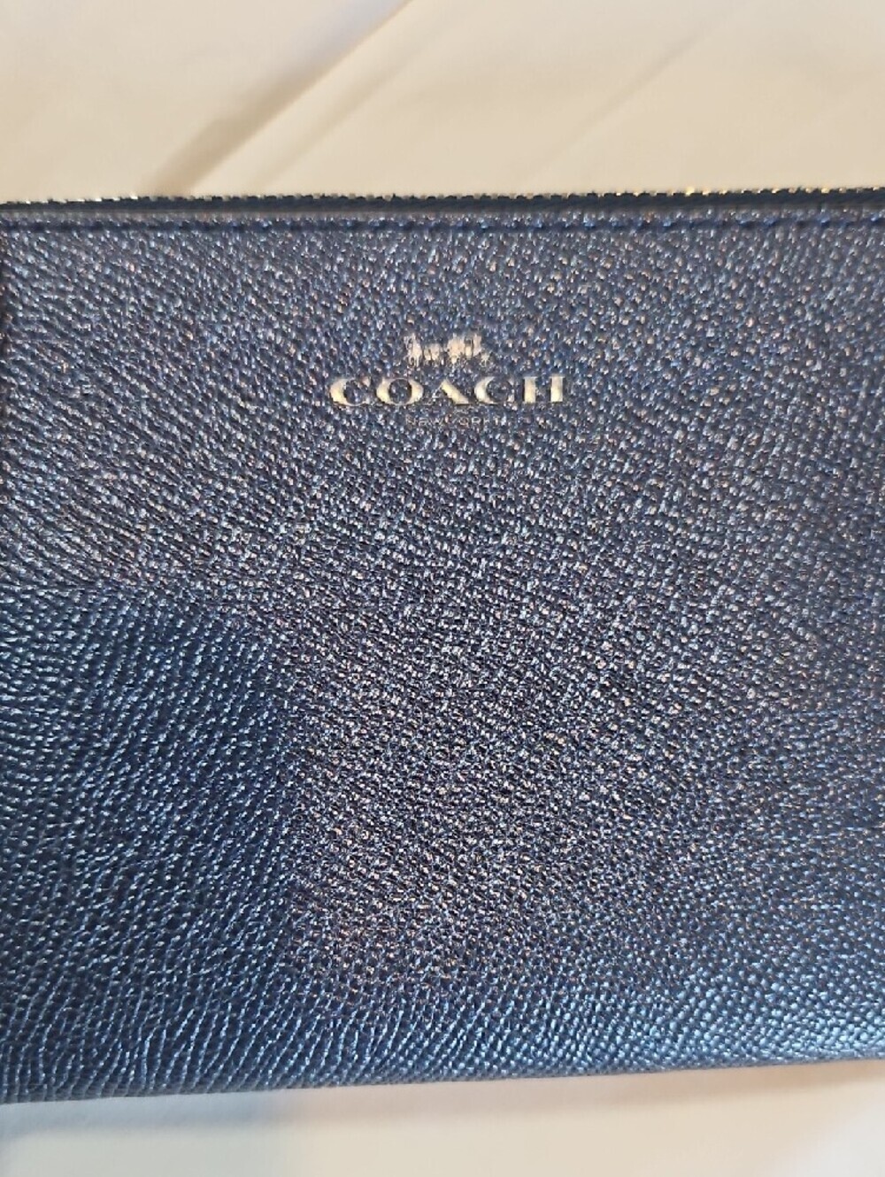 Coach Navy Pebbled Leather Wristlet with Silver Logo - Picture 6 of 7